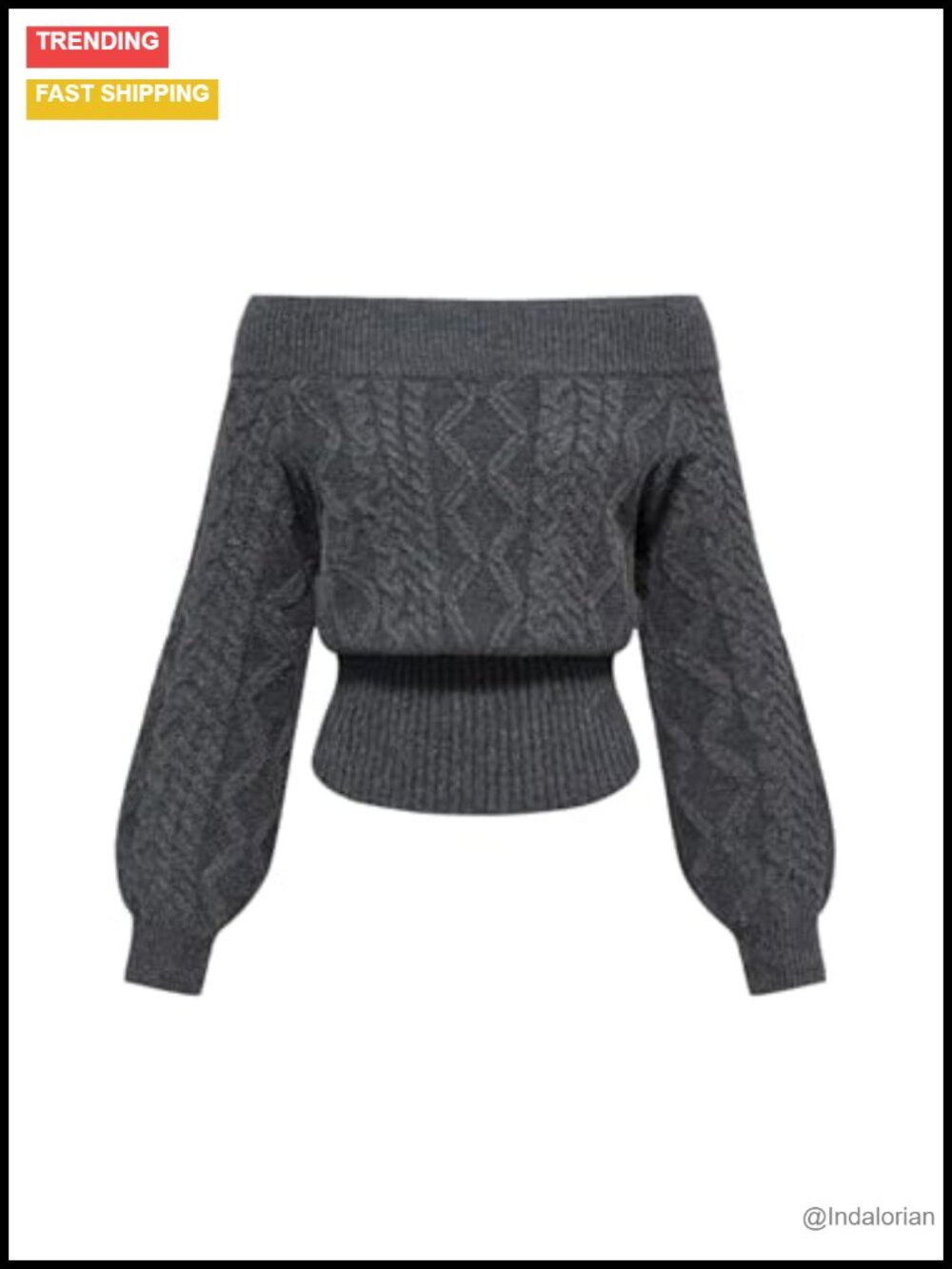 Cable Knit Off Shoulder Cinched Waist Crop Sweater Long Sleeve